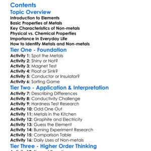 Metals And Non-Metals Basic Properties Worksheet Activity Booklet