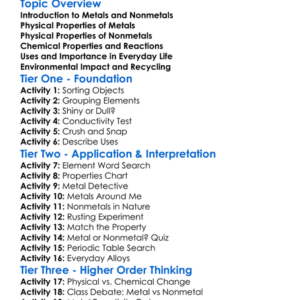 Metals And Nonmetals Worksheet Activity Booklet