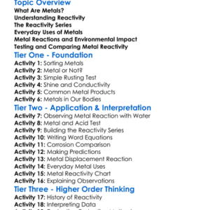 Metals And Their Reactivity Worksheet Activity Booklet