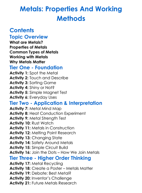 Metals Properties And Working Methods Worksheet Activity Booklet