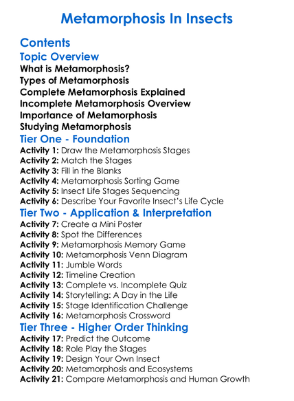 Metamorphosis In Insects Worksheet Activity Booklet