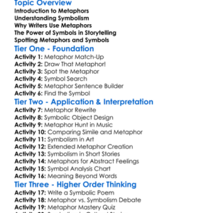Metaphor And Symbolism Worksheet Activity Booklet