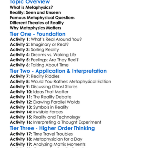 Metaphysics The Nature Of Reality Worksheet Activity Booklet