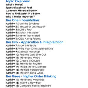 Meter In Poetry Worksheet Activity Booklet