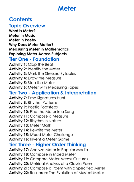 Meter Worksheet Activity Booklet