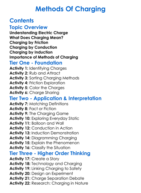 Methods Of Charging Worksheet Activity Booklet