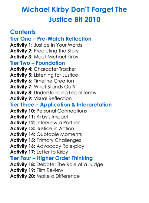 Michael Kirby Dont Forget The Justice Bit 2010 Worksheet Activity Booklet