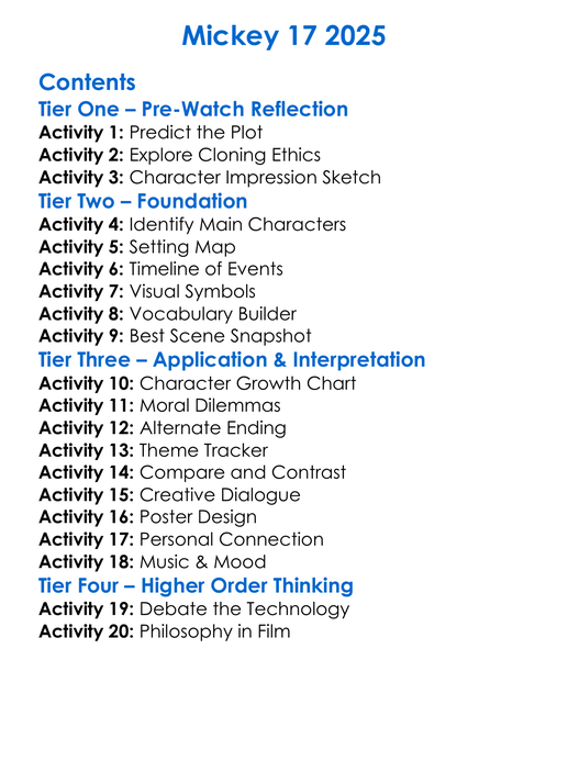 Mickey 17 2025 Worksheet Activity Booklet