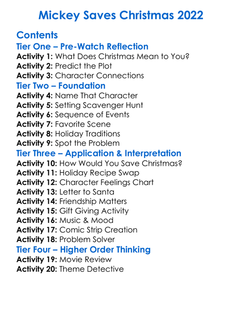 Mickey Saves Christmas 2022 Worksheet Activity Booklet