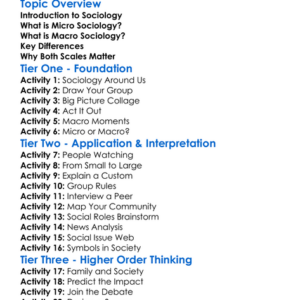 Micro And Macro Sociology Worksheet Activity Booklet