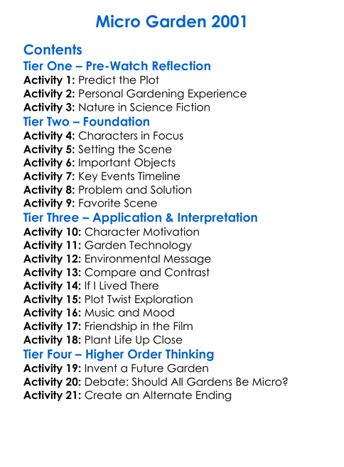 Micro Garden 2001 Worksheet Activity Booklet