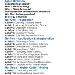 Micro Vs Macro Sociology Worksheet Activity Booklet