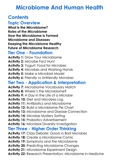 Microbiome And Human Health Worksheet Activity Booklet