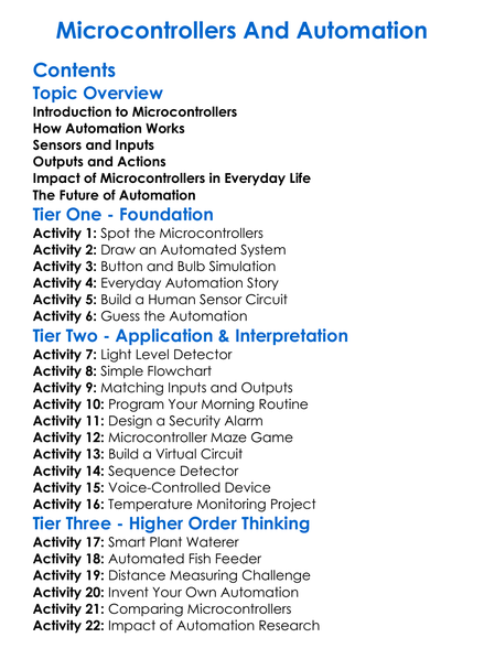 Microcontrollers And Automation Worksheet Activity Booklet