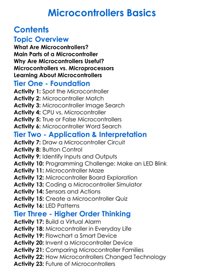 Microcontrollers Basics Worksheet Activity Booklet
