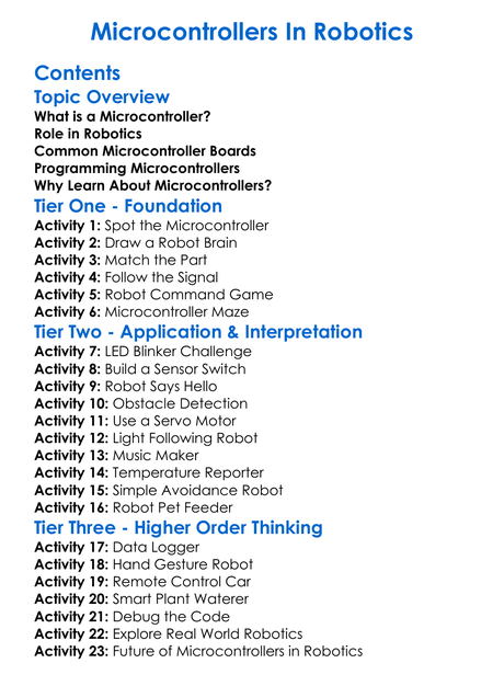 Microcontrollers In Robotics Worksheet Activity Booklet