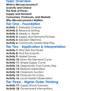 Microeconomics Introduction Worksheet Activity Booklet