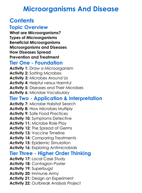 Microorganisms And Disease Worksheet Activity Booklet