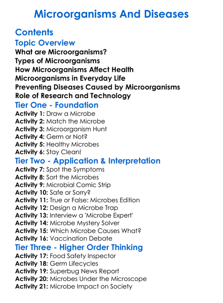 Microorganisms And Diseases Worksheet Activity Booklet