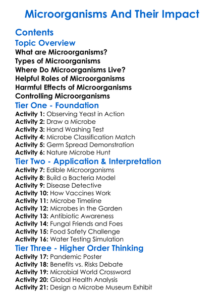 Microorganisms And Their Impact Worksheet Activity Booklet