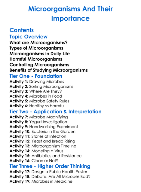 Microorganisms And Their Importance Worksheet Activity Booklet