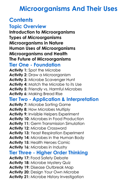 Microorganisms And Their Uses Worksheet Activity Booklet