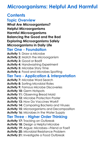 Microorganisms Helpful And Harmful Worksheet Activity Booklet