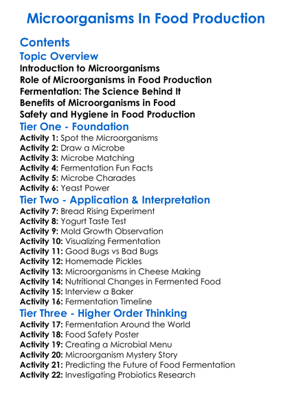 Microorganisms In Food Production Worksheet Activity Booklet