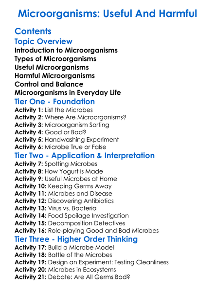 Microorganisms Useful And Harmful Worksheet Activity Booklet