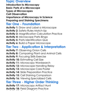 Microscopy And Cell Observation Worksheet Activity Booklet