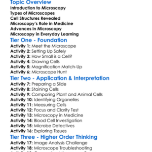 Microscopy In Human Biology Worksheet Activity Booklet
