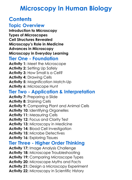 Microscopy In Human Biology Worksheet Activity Booklet