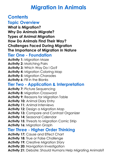 Migration In Animals Worksheet Activity Booklet