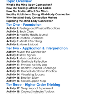 Mind-Body Connection Worksheet Activity Booklet