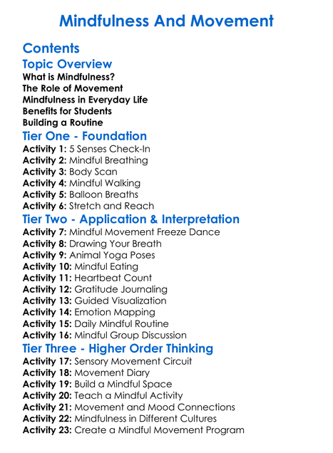 Mindfulness And Movement Worksheet Activity Booklet