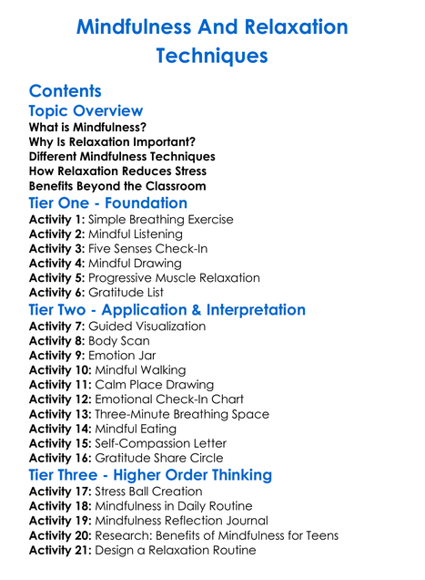 Mindfulness And Relaxation Techniques Worksheet Activity Booklet