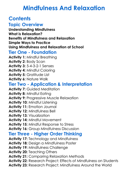 Mindfulness And Relaxation Worksheet Activity Booklet
