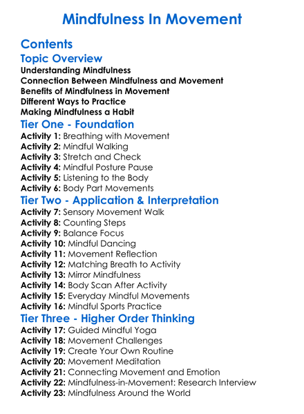 Mindfulness In Movement Worksheet Activity Booklet