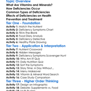 Mineral And Vitamin Deficiencies Worksheet Activity Booklet
