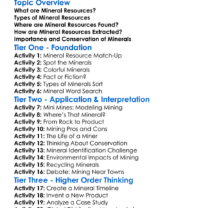 Mineral Resources Worksheet Activity Booklet
