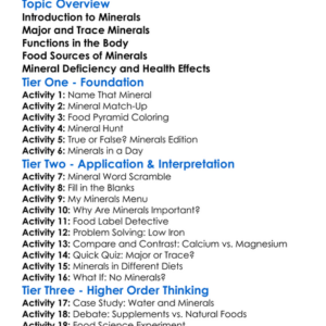 Minerals In Human Health Worksheet Activity Booklet