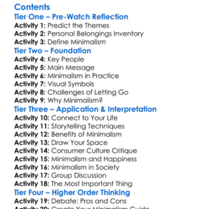 Minimalism A Documentary About The Important Things 2015 Worksheet Activity Booklet