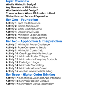 Minimalist Design Worksheet Activity Booklet
