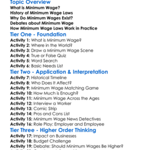 Minimum Wage Laws Worksheet Activity Booklet
