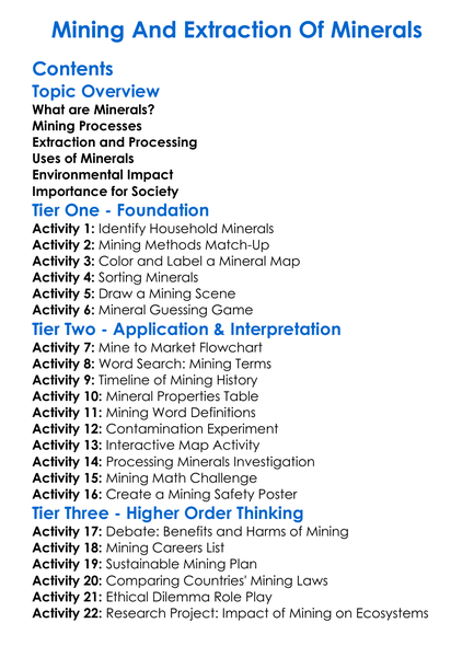 Mining And Extraction Of Minerals Worksheet Activity Booklet