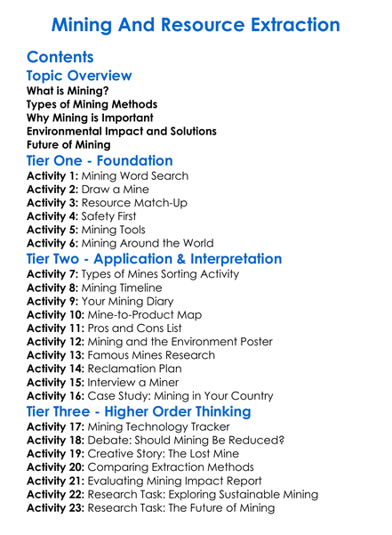 Mining And Resource Extraction Worksheet Activity Booklet