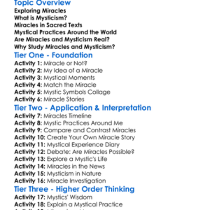 Miracles And Mysticism Worksheet Activity Booklet