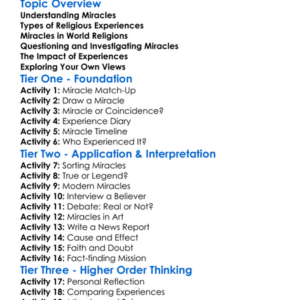 Miracles And Religious Experiences Worksheet Activity Booklet