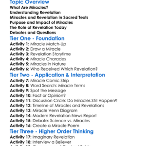 Miracles And Revelation Worksheet Activity Booklet