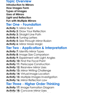 Mirrors And Images Formation Worksheet Activity Booklet